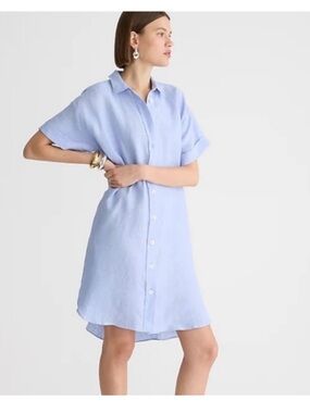 EUC JCrew Baird McNutt Light Blue Button-Front Shirt Dress 100% linen XXS